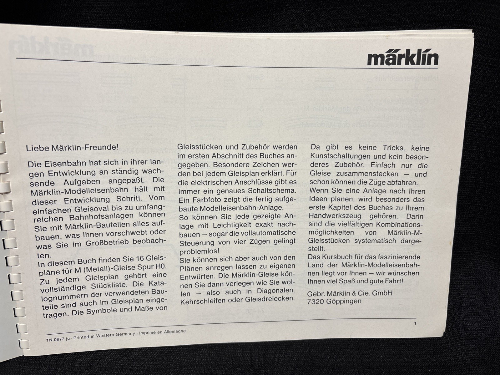 1977 Märklin H0 0390 Handbuch für Gleisanlagen M-Gleise 5100 5200 in German