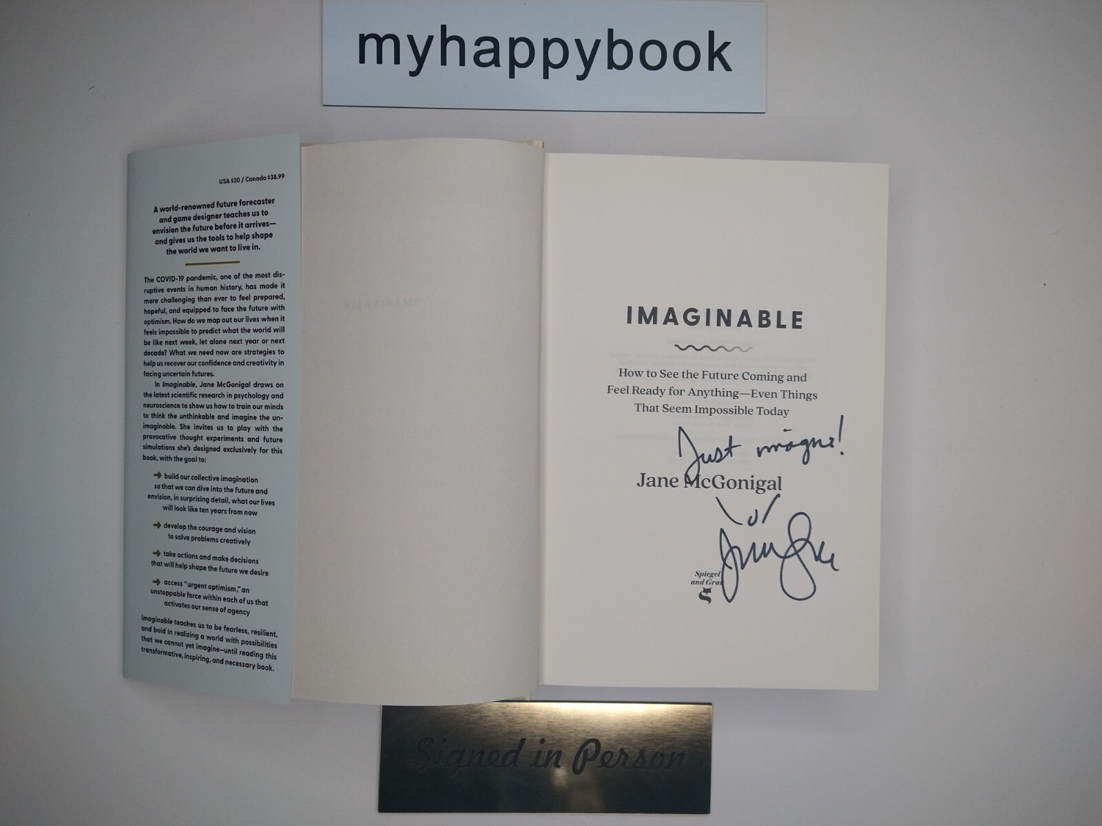 SIGNED Imaginable: How to See the Future Coming by Jane McGonigal, autographed
