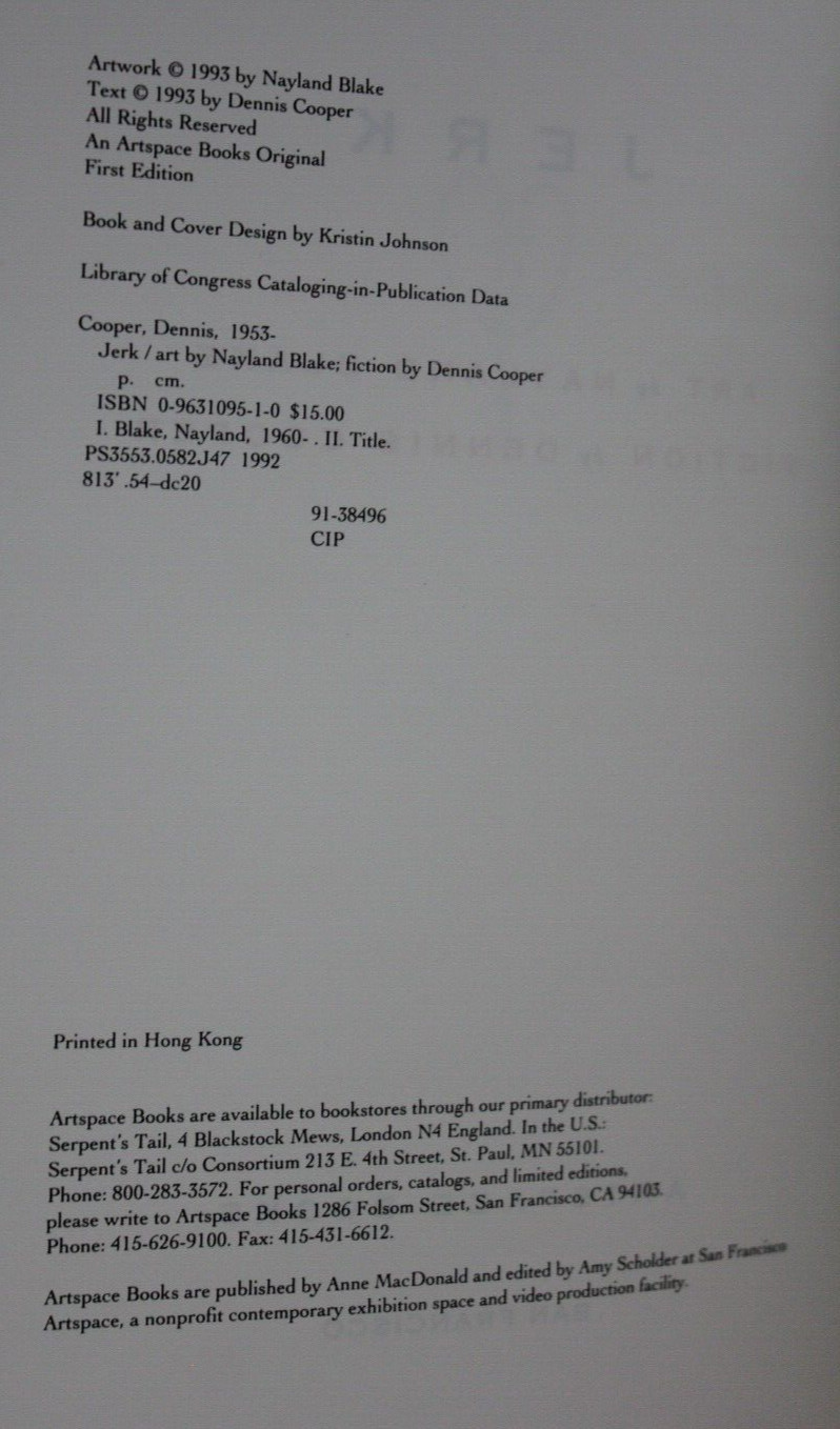 Jerk by Dennis Cooper (1993, Hardcover) First Edition like new