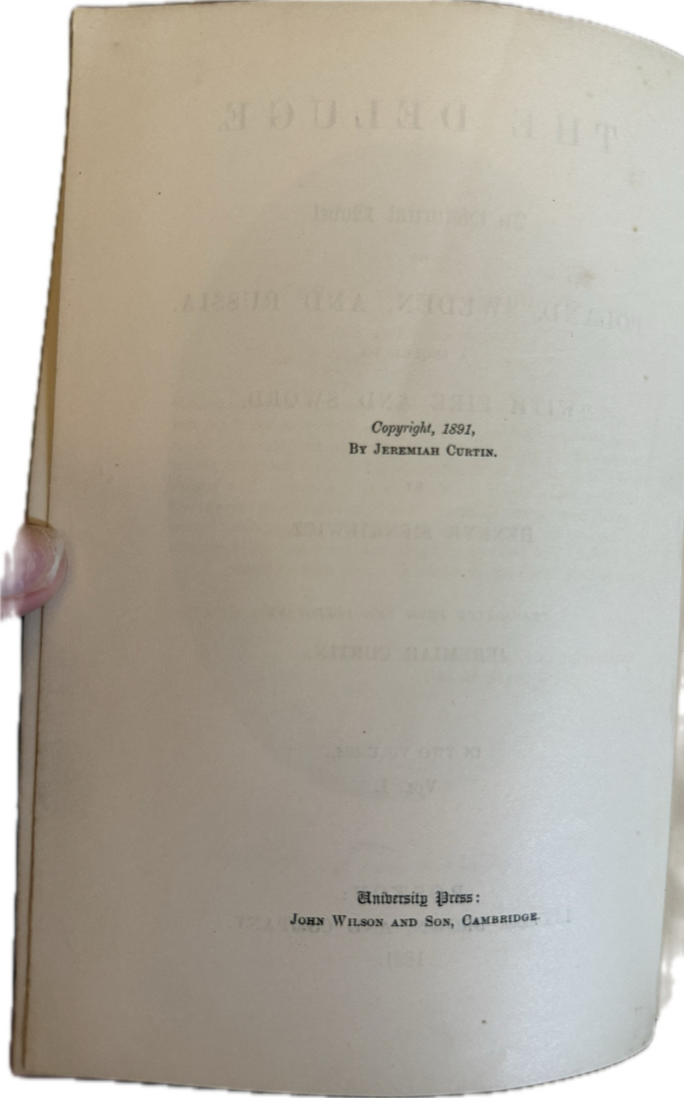 The Deluge Volume 1 by Henryk Sienkiewicz, 1891 First Edition Hardcover