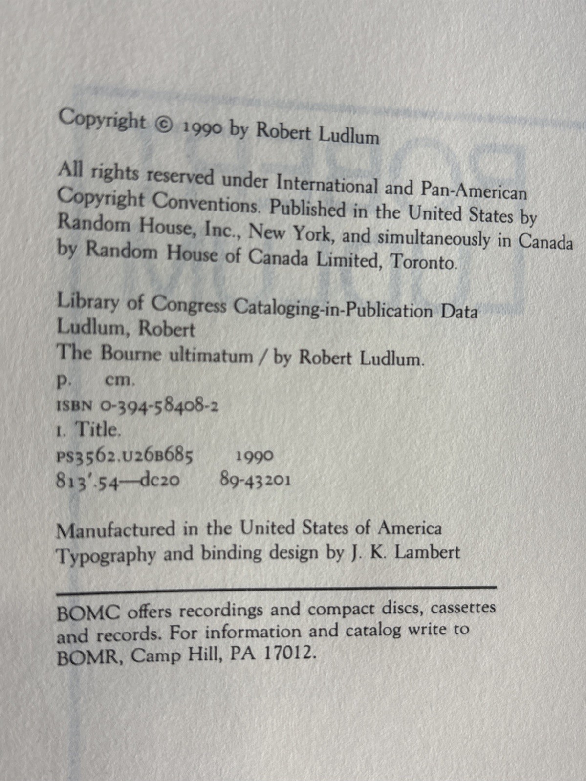 The Bourne Ultimatum – Robert Ludlum (1990, 1st Edition, Hardcover) Random House