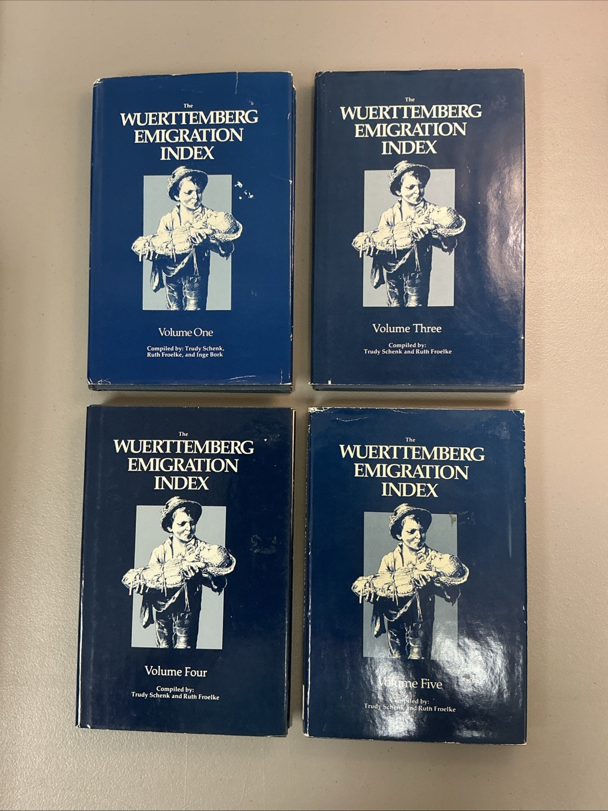 RARE/VINTAGE 4 Book Lot Wuerttemberg Emigration Index Vols. 1, 3, 4 & 5 HC/DJ