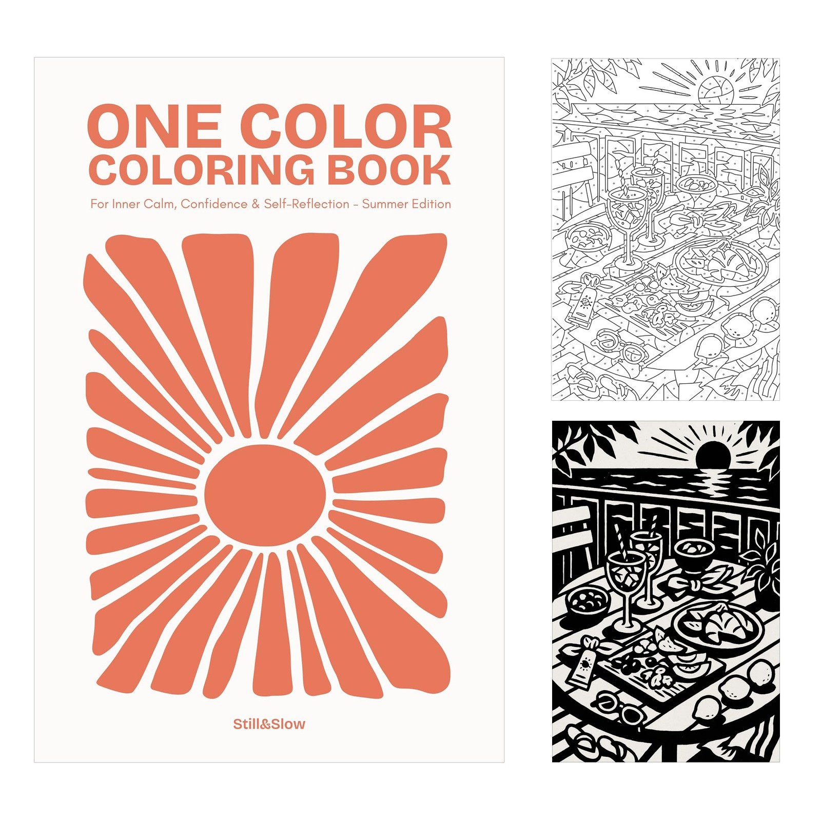 Still & Slow – Monochrome Coloring Book for Adults – 35 Mindful Summer Illus…