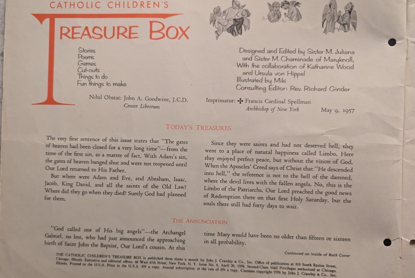 Vintage Catholic Children’s Treasure Box No. 8 1958 An Angel Visits Mary