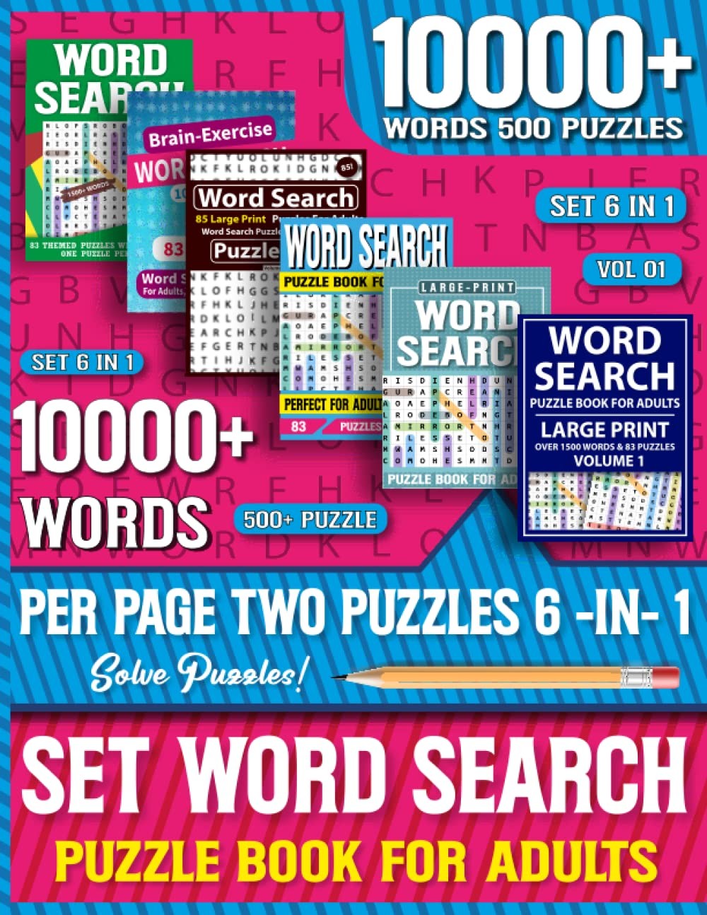 6 In 1 Set Word Search Puzzle Book For Adults: 10000+ Words And 500 Puzzles …