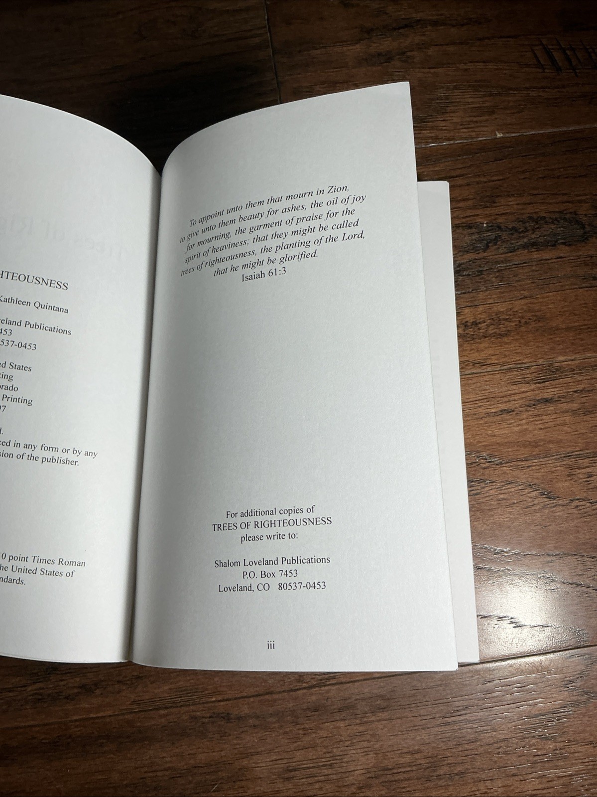 Trees of Righteousness by Kathleen Quintana 1997 Fort Collin’s Colorado 374 Page