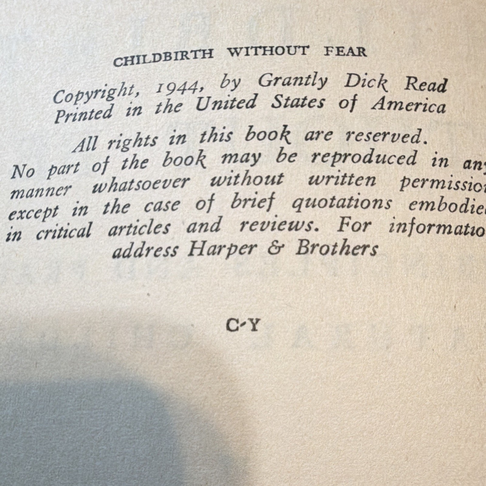 Grantly Dick Read Childbirth Without Fear Hardcover 1944 Harper & Brothers