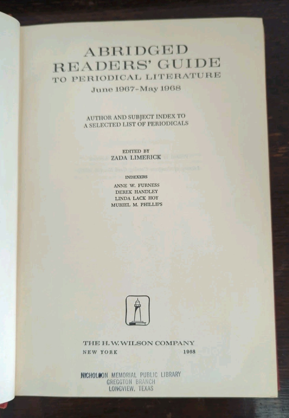 Abridged Readers’ Guide to Periodical Literature June 1967 to May 1968 HW Wilson