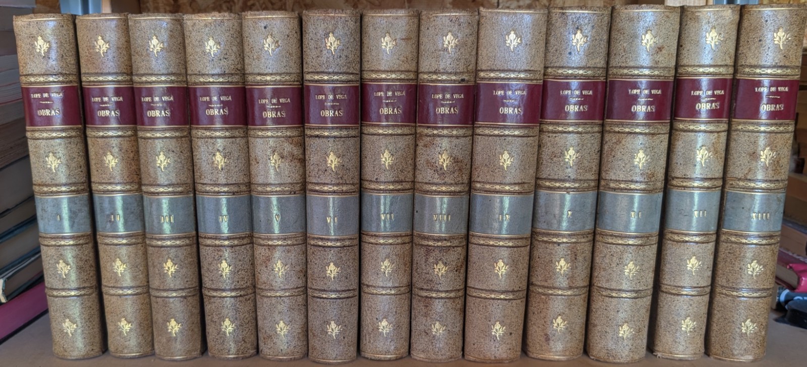 LOPE DE VEGA Obras Dramaticas 13 Leather Bound Volumes 1916-1920 GORGEOUS SET!