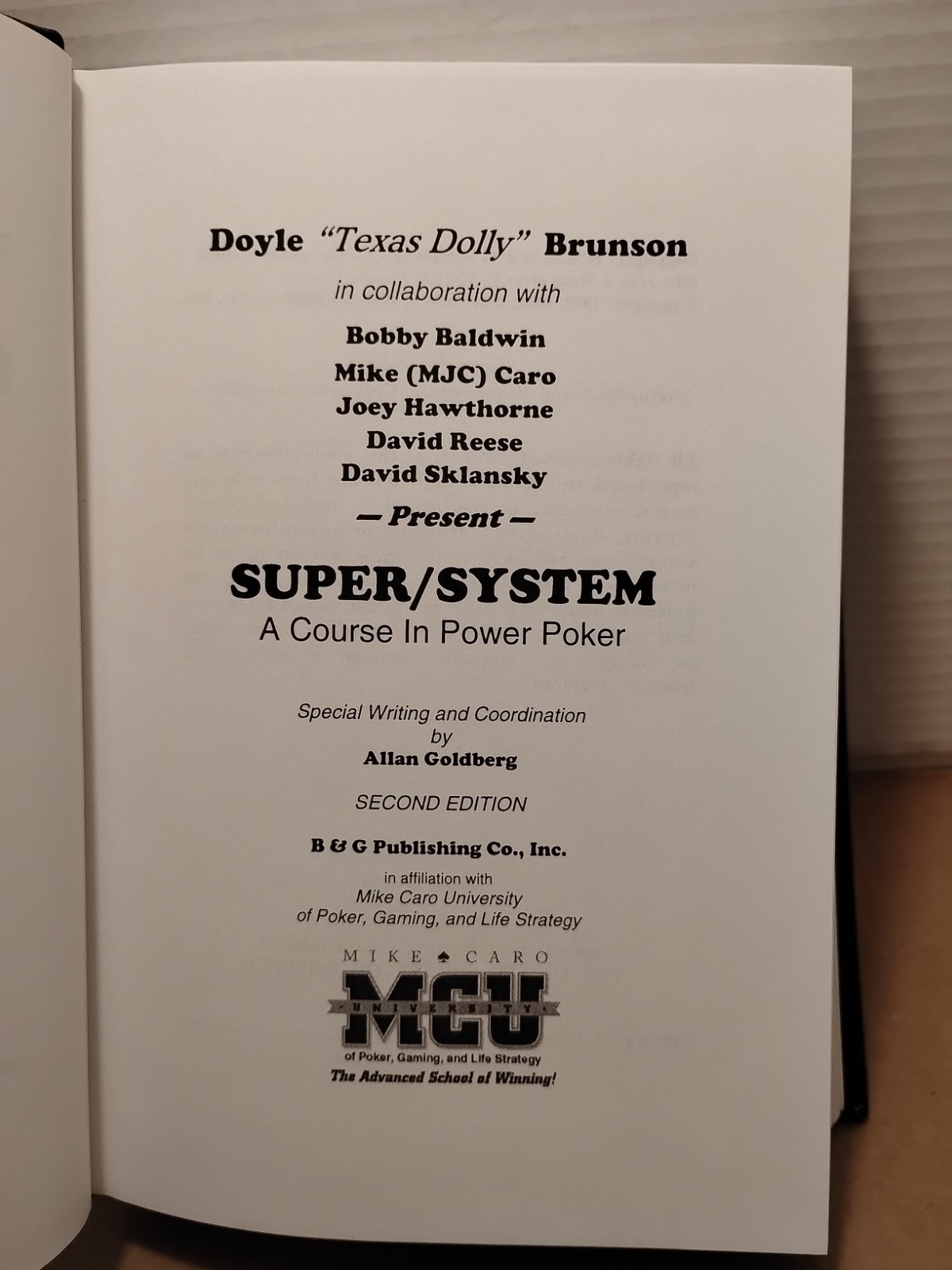 Super/System Doyle Brunson 1994 2nd Edition HC Power Poker B&G Publishing