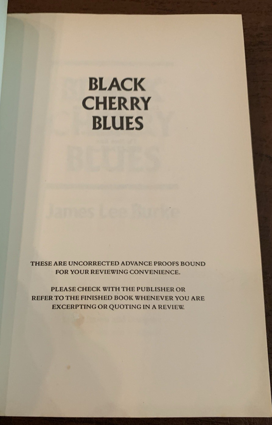 James Lee Burke BLACK CHERRY ARC Proof 1st Edition NOT SIGNED