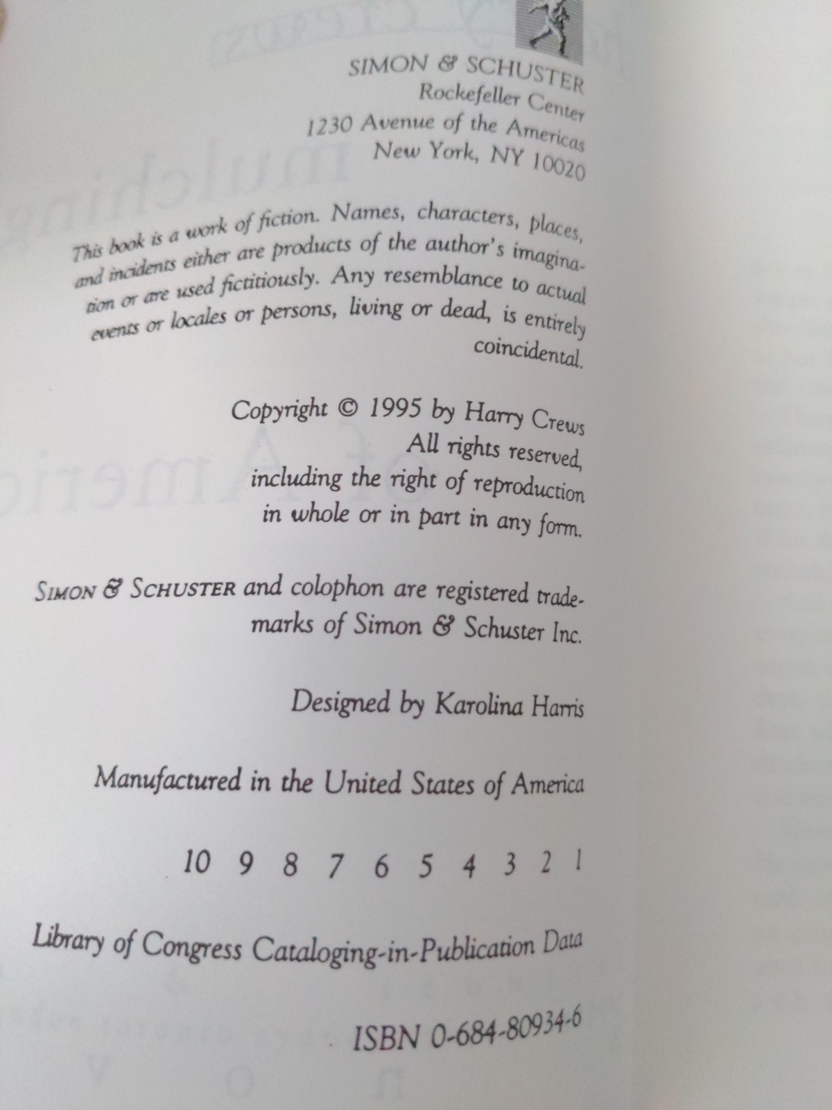 Uncorrected ProofThe Mulching of America By Harry Crews PB ARC