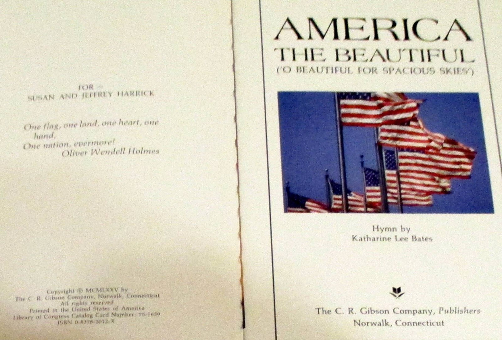 1975 America The Beautiful (‘O Beautiful For Spacious Skies) H/C D/J 28 Pages