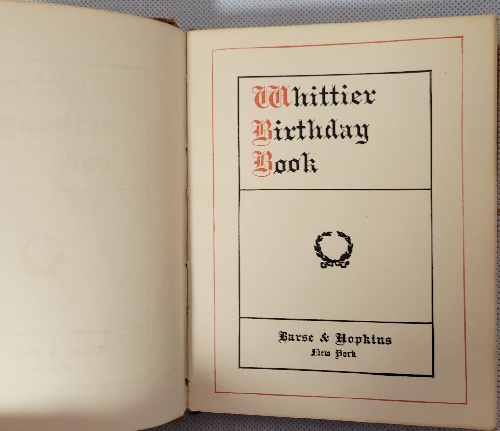 Whittier Birthday Book (1910, Suede Cover) Unmarked Pages