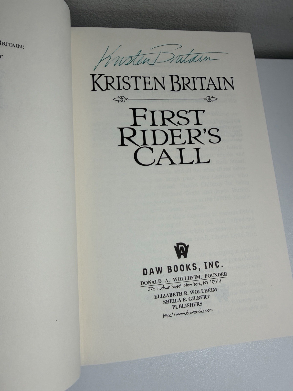 Signed First Rider’s Call Kristen Britain 1st Printing HC 2003 Green Rider