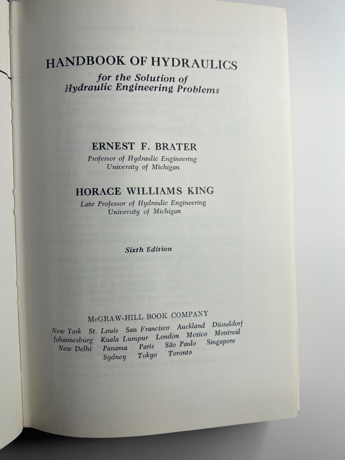 Handbook of Hydraulics 6th Ed Brater King HC Engineering Reference