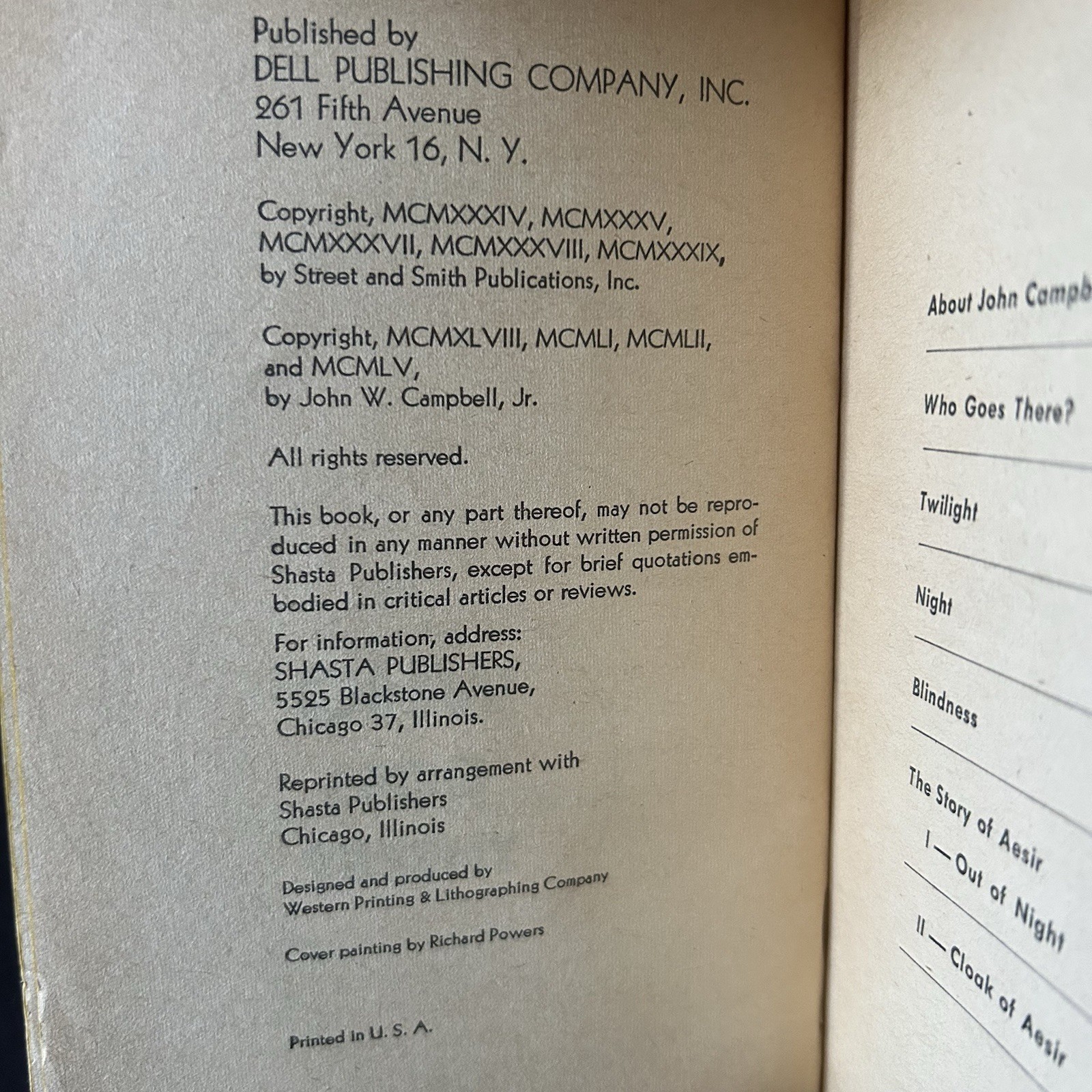 Who Goes There? And Other Stories John W. Campbell 1955 Dell Books ‘THE THING’