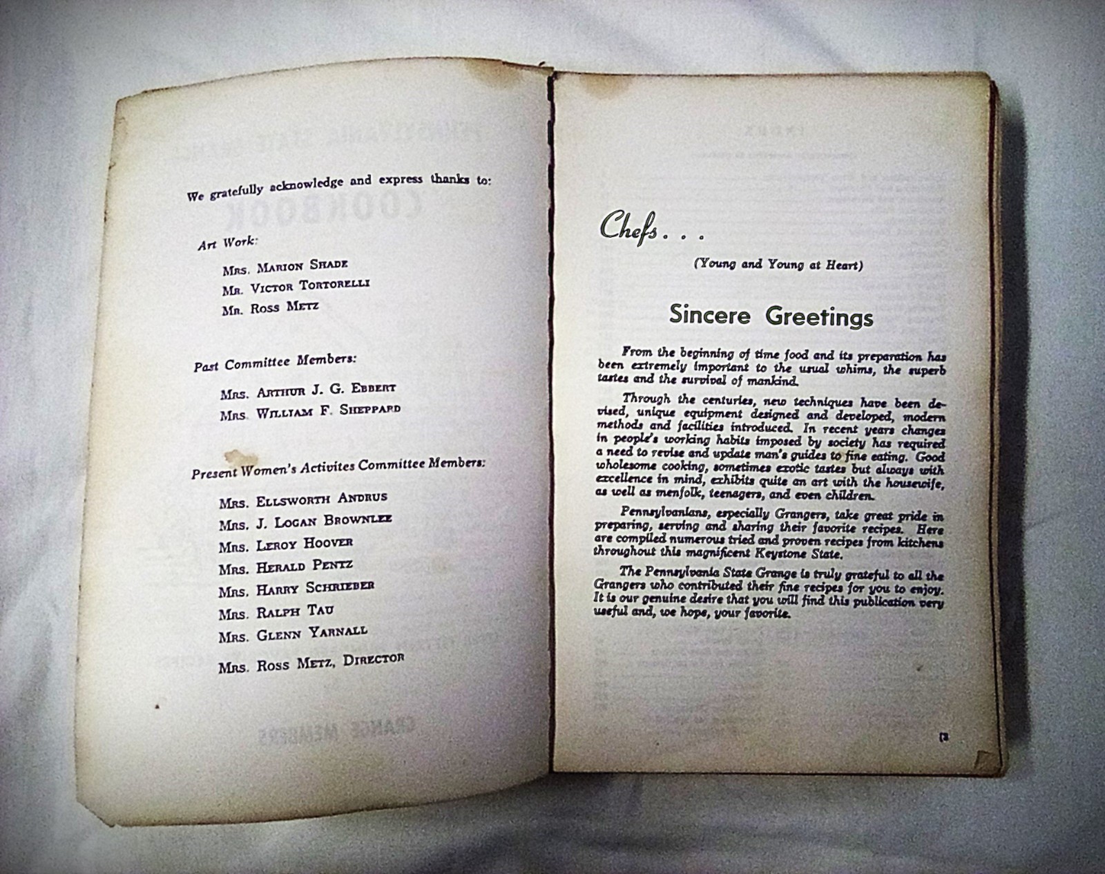 Vintage (1972) Grange Pennsylvania State Cookbook 536 Pages Over 1500 Recipes