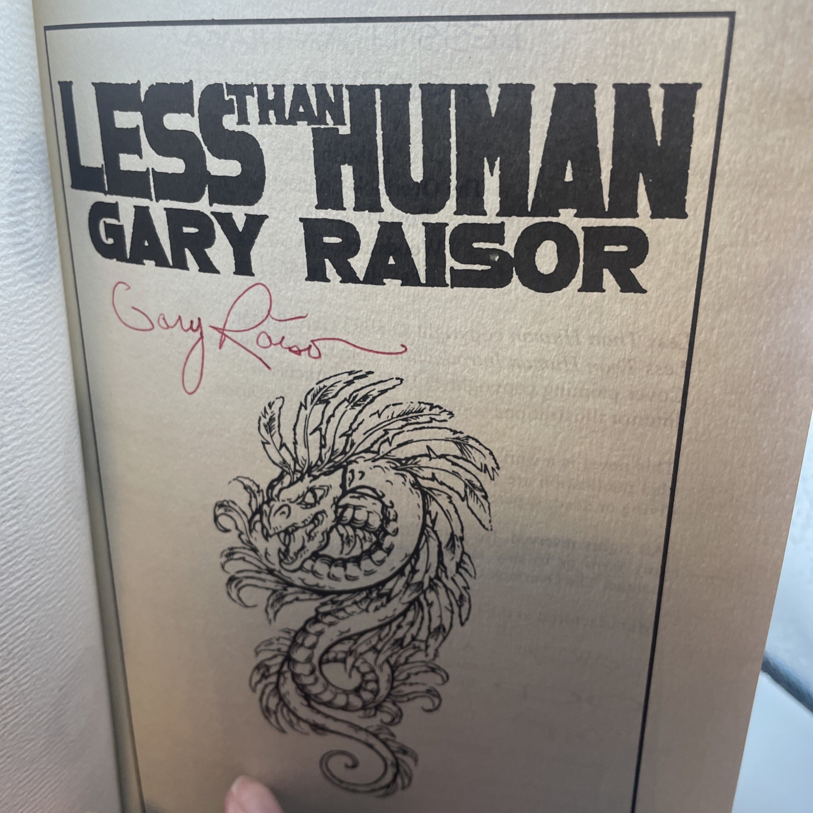 Signed Less Than Human By Gary Raisor First Edition Limited, First OCP Ed