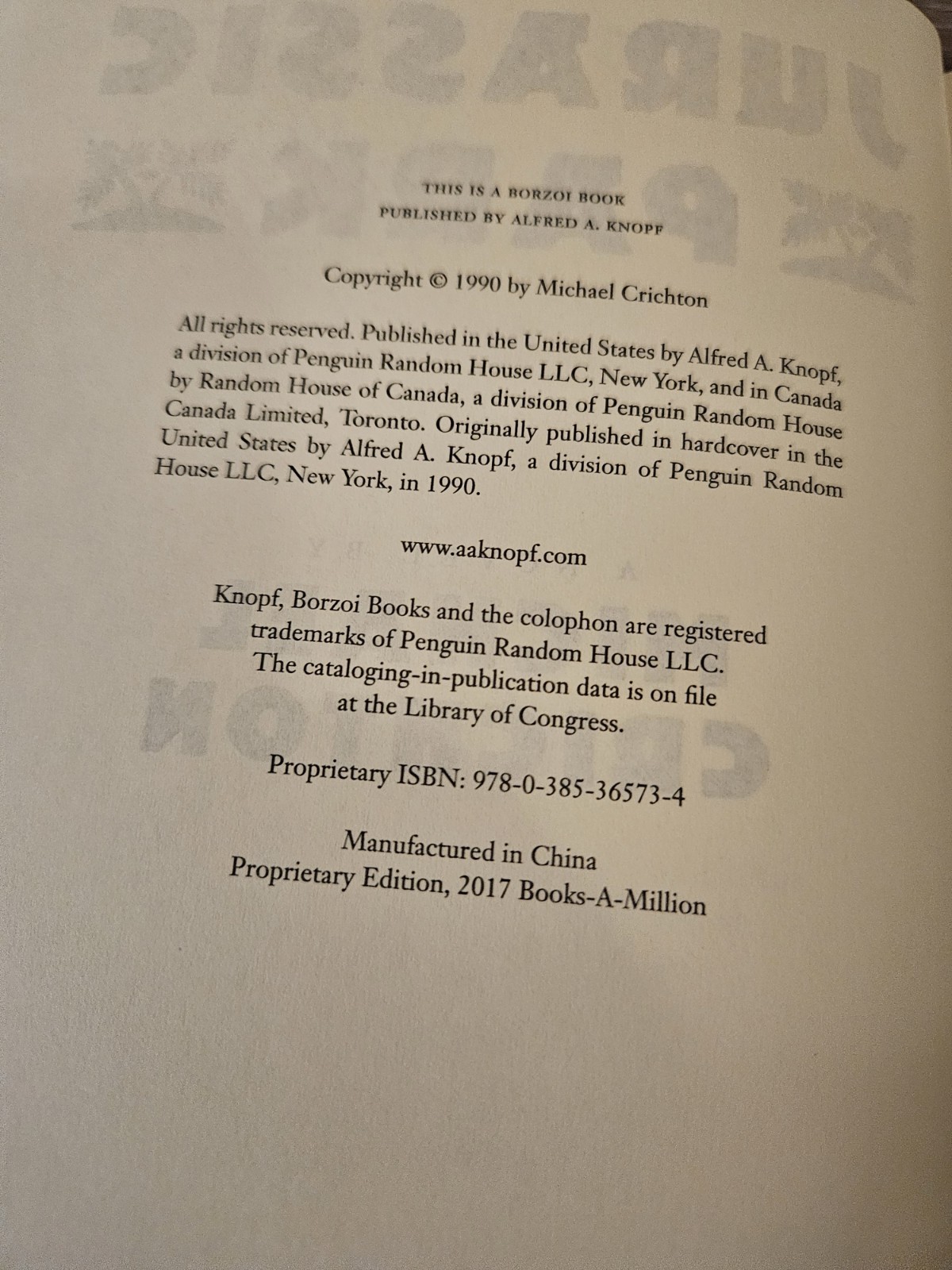 Jurassic Park By Michael Crichton (Proprietary Edition BAM) simulated Leather