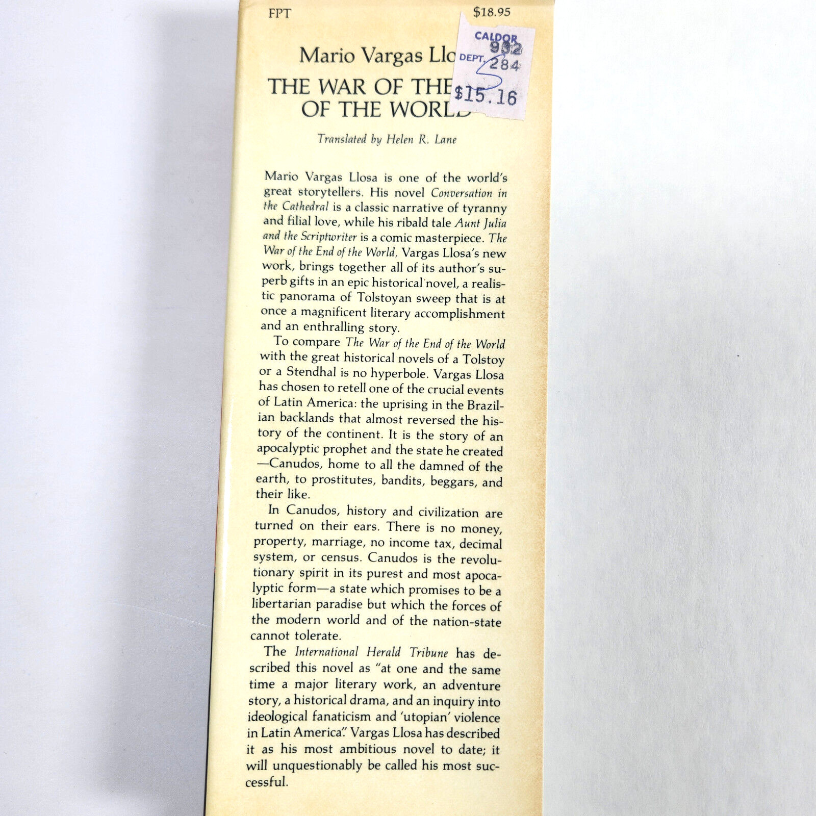 The War Of The End Of The World 1984 First US Printing HC Mario Vargas Llosa