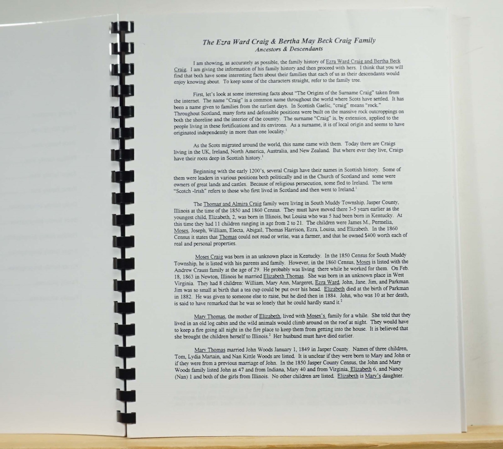 The Ezra Ward and Bertha Mae Beck Craig Family: Genealogy and Family History
