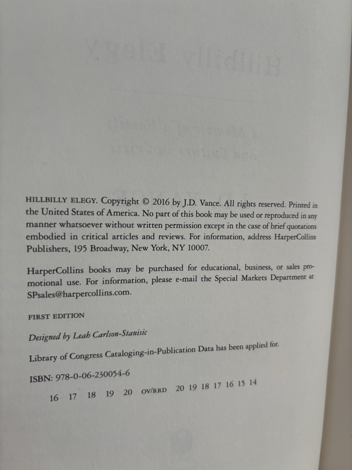 Hillbilly Elegy: A Memoir of a Family and Culture … J.D. Vance 1st Edition