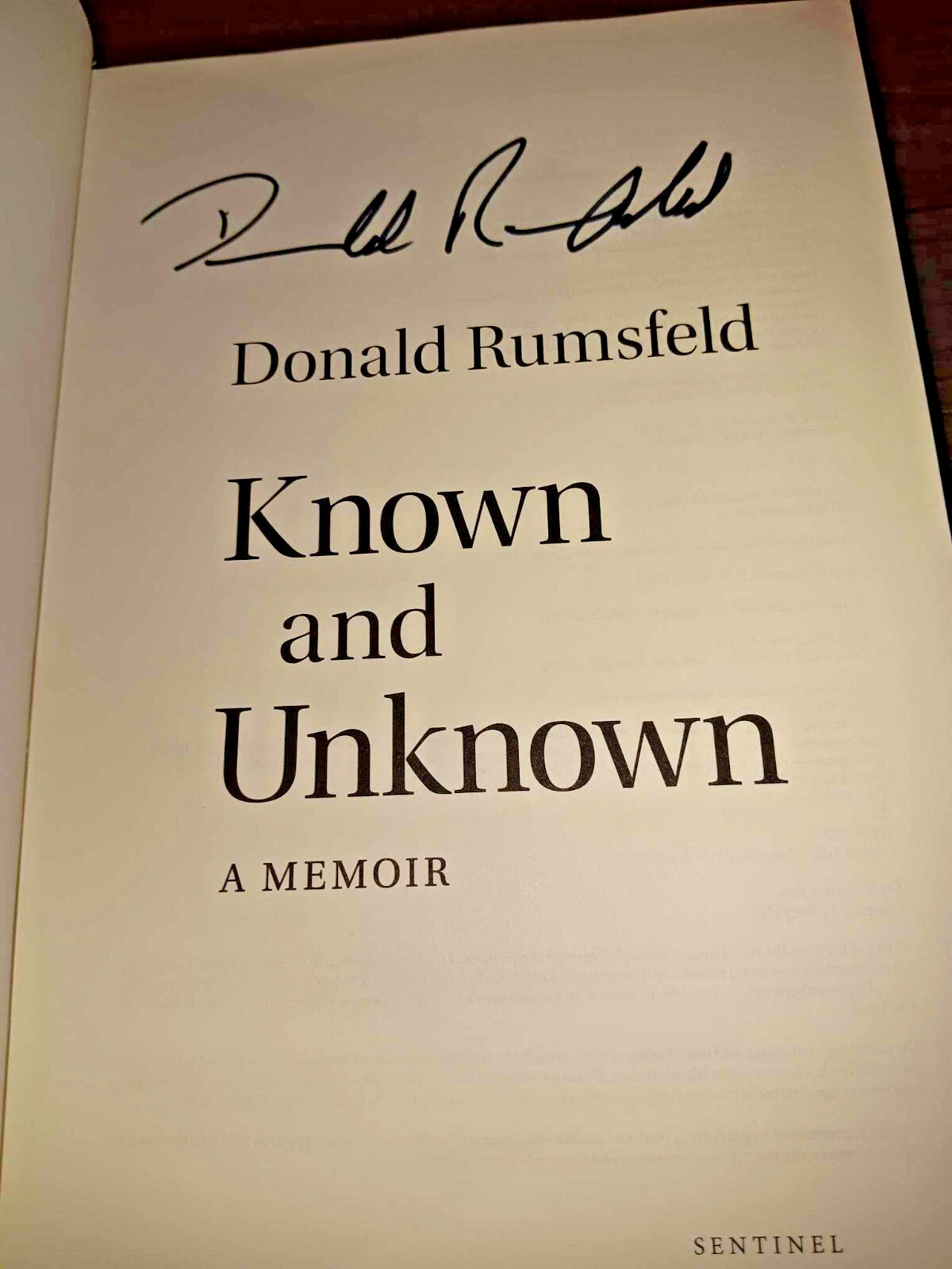 DONALD RUMSFELD SIGNED KNOWN AND UNKNOWN MEMOIR SECRETARY OF DEFENSE REPUBLICAN