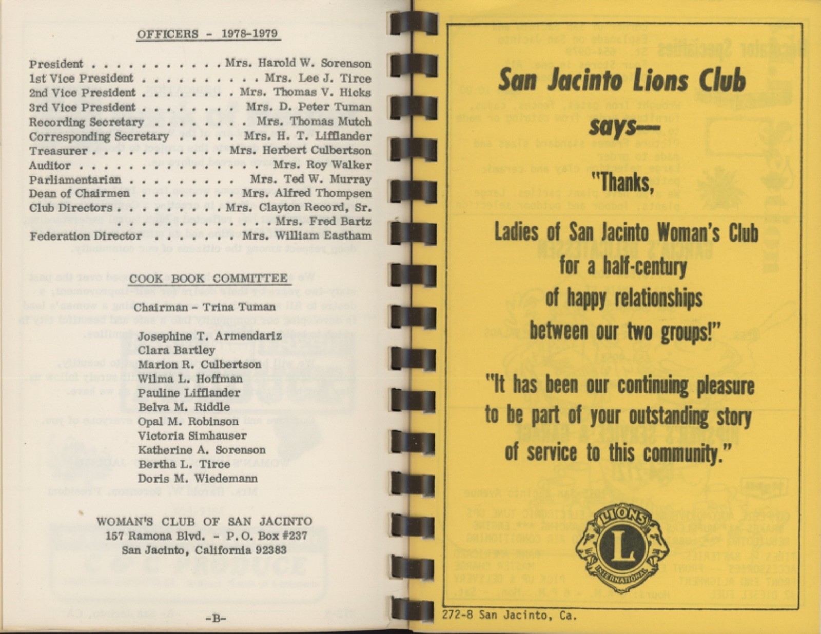 San Jacinto California Cookbook WHAT’S COOKIN’ IN SAN JACINTO Woman’s Club