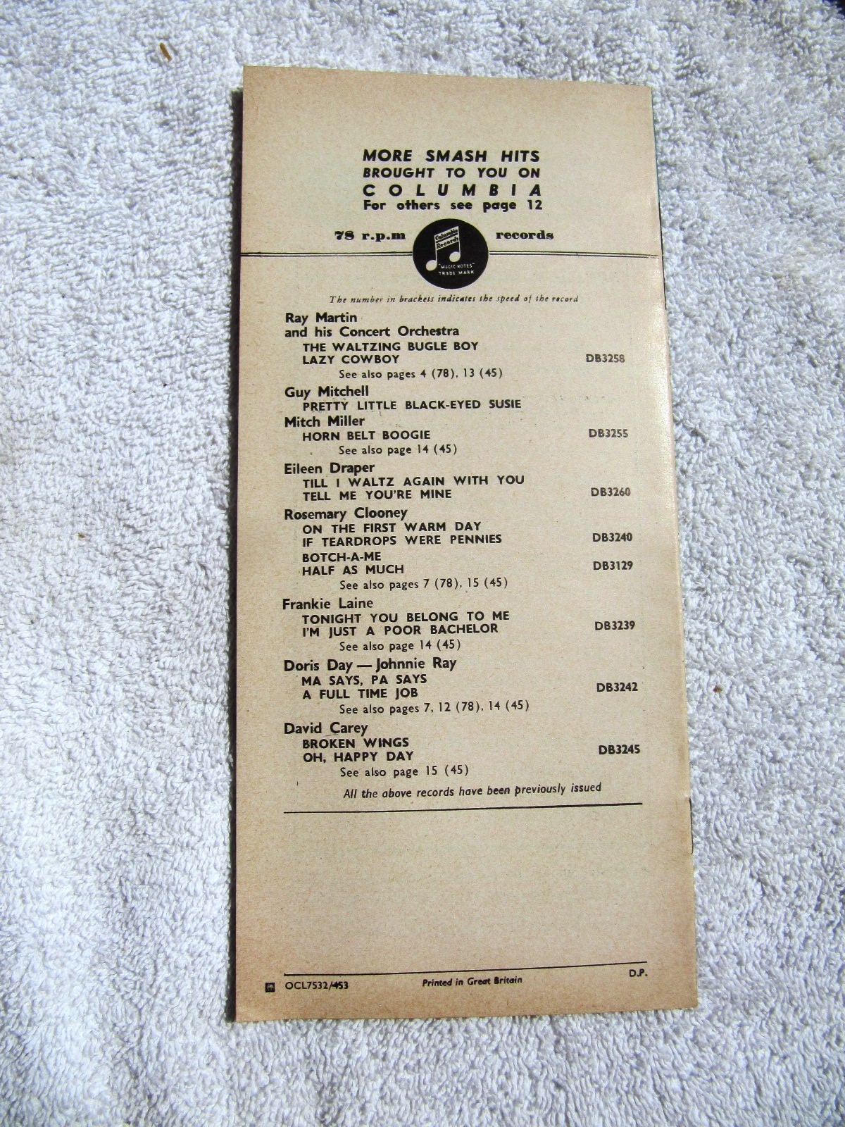 May 1953 UK COLUMBIA Supplement DORIS DAY Record Overseas CATALOG LP 33 45 78