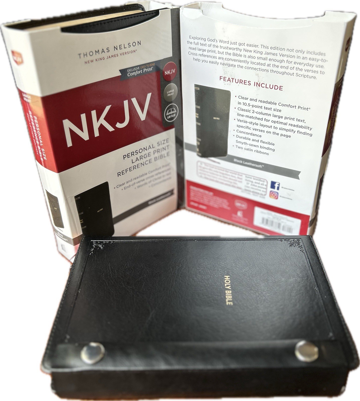 NKJV SNAP CLOSURE LARGE PRINT(10.5pt) Personal Size Black Leathersoft Bible
