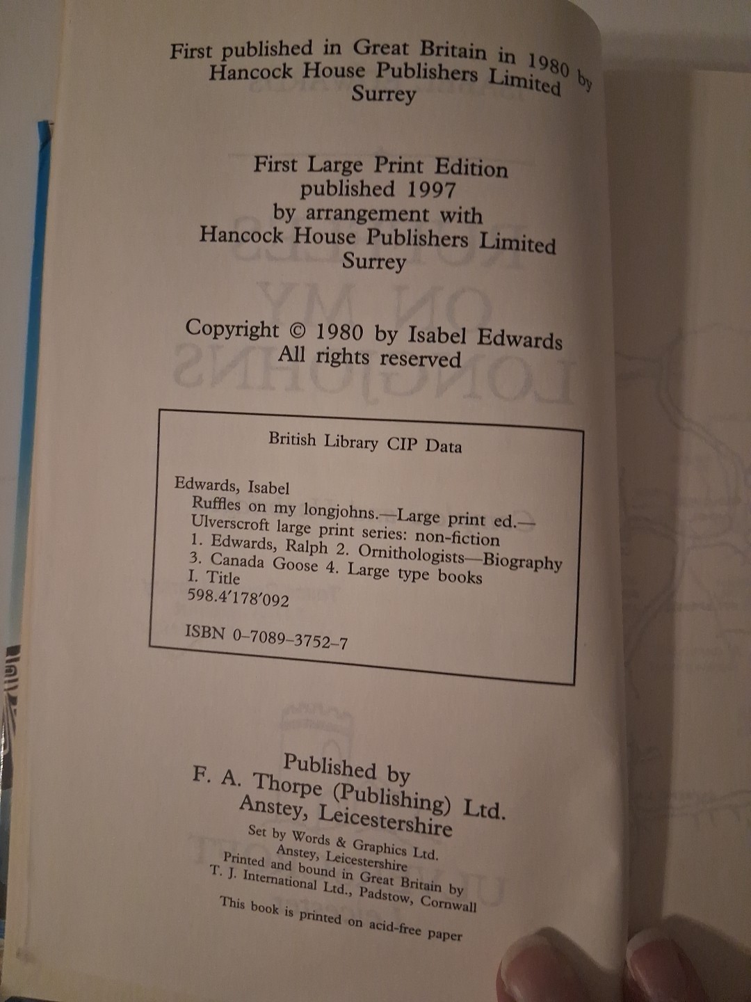 Ruffles On My Longjohns 1980 HC I Edwards British Columbia Canada Large Print