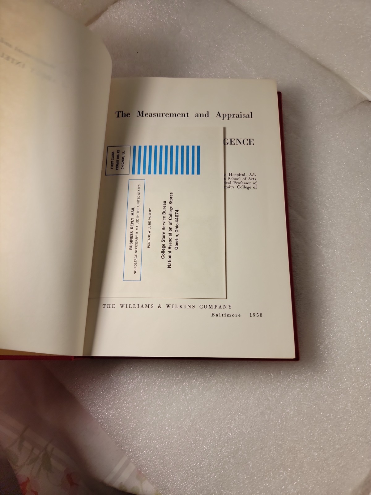 The Measurement and Appraisal of Adult Intelligence by David Wechsler hb 1958
