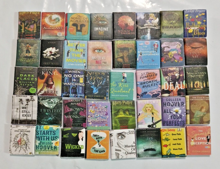 Doll house books 1:12 scale mini books 40 Cute tiny miniature book 3/4″ x 5/8″