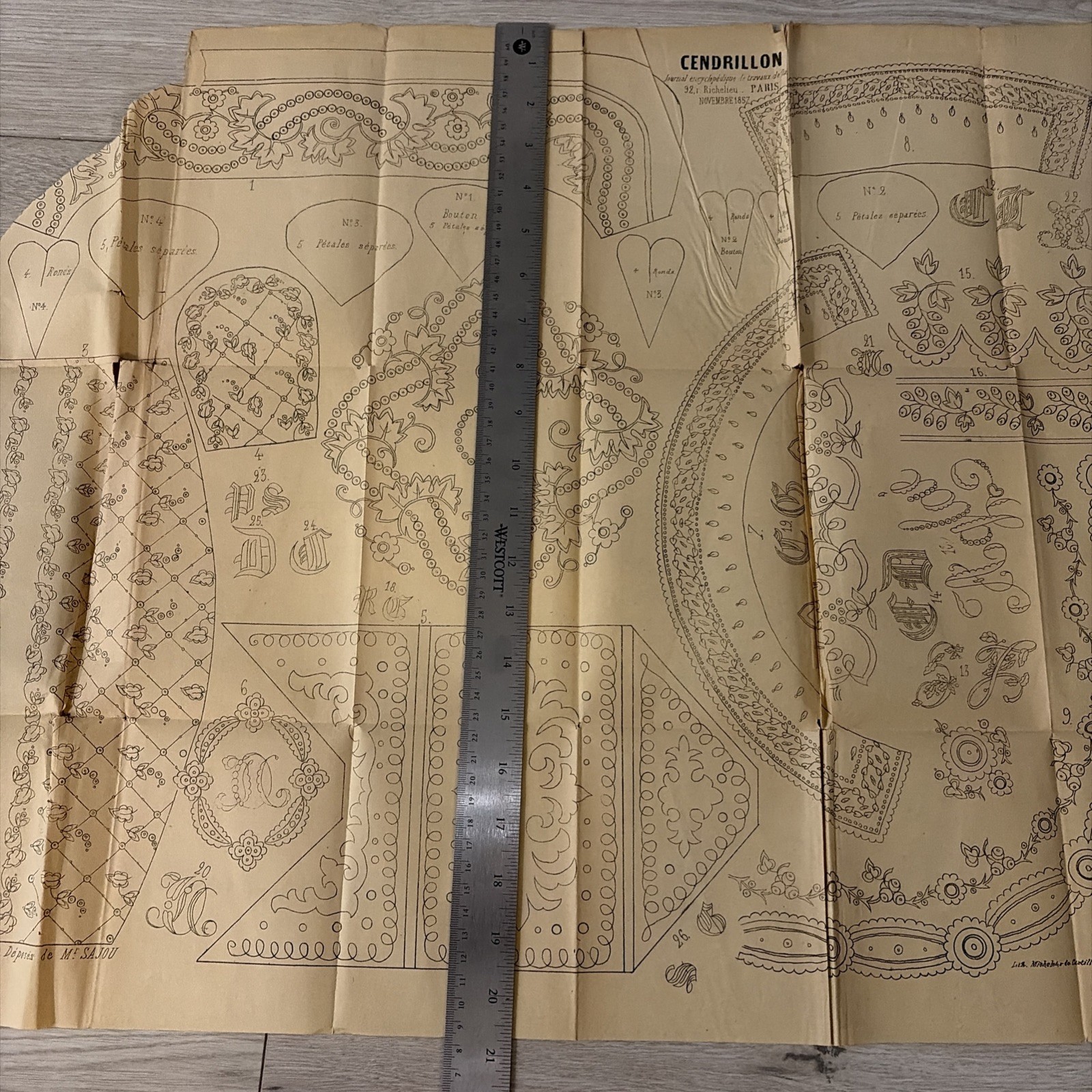 Rare Antique French Embroidery Pattern Sheet – Cendrillon Journal (November 1857