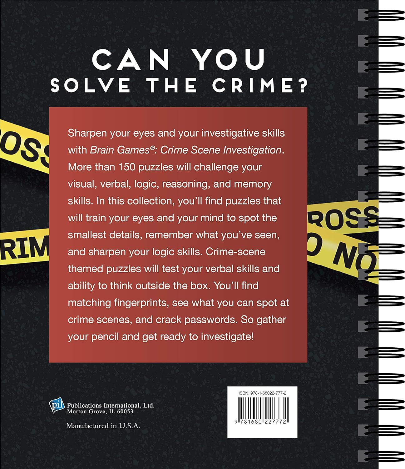 CSI Puzzle Book Crime Scene Logic Crosswords Cryptograms Spiral Bound