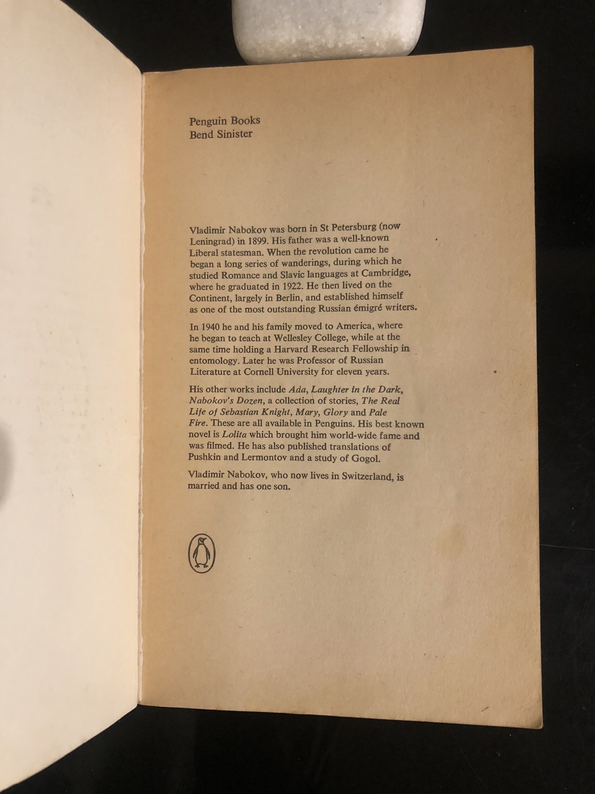 Vladimir Nabokov Bend Sinister Penguin UK 1974 G
