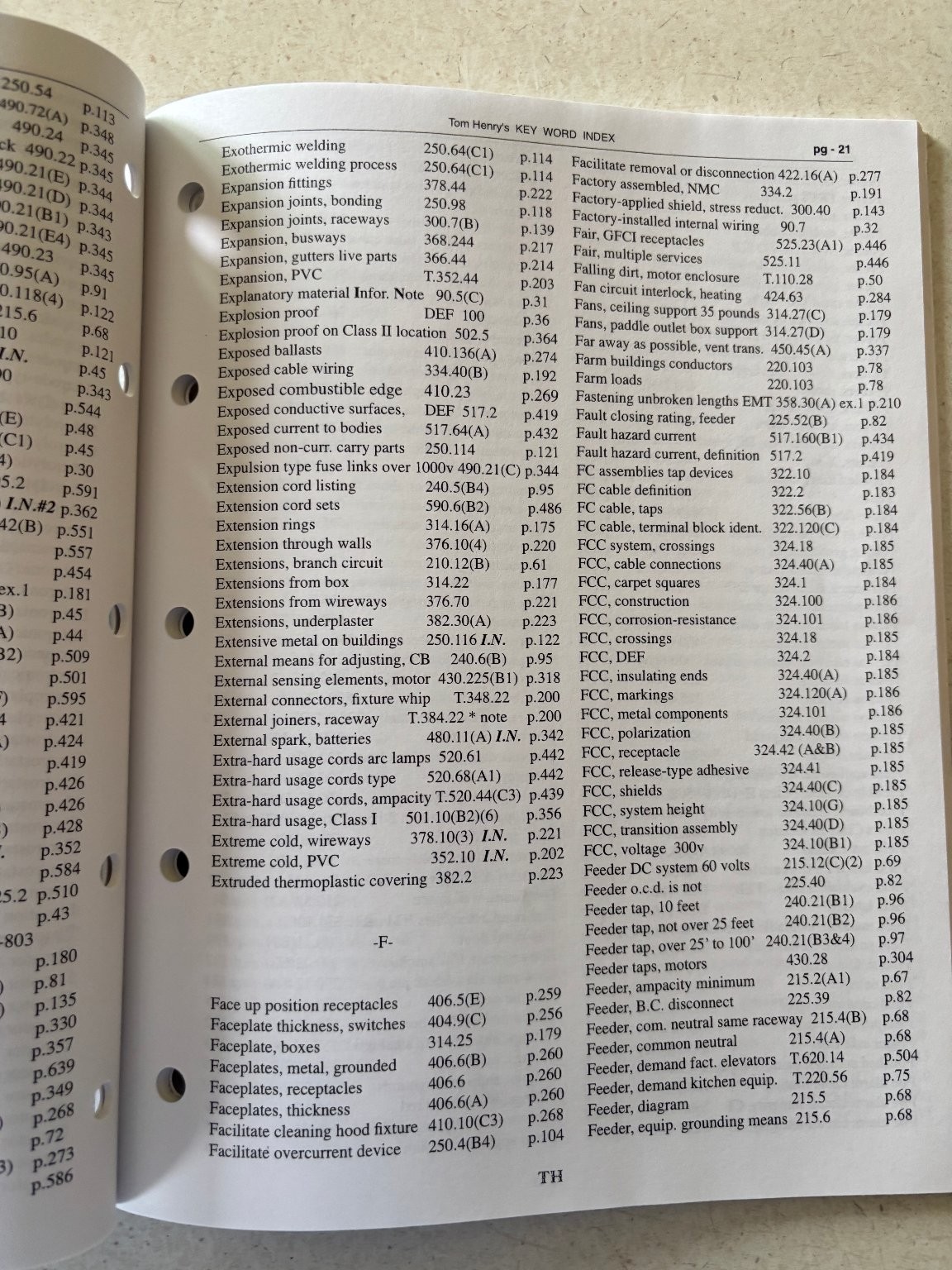Tom Henry’s Key Word Index 2017 Nec Code 10th Printing Electrical Reference
