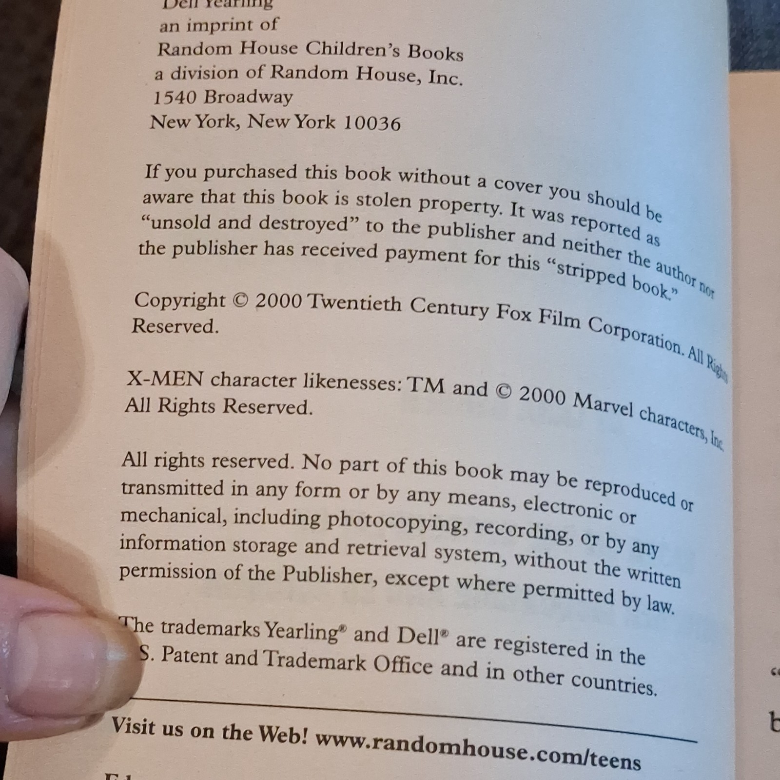 X-Men Movie Tie-In by Lara Bergen, Paperback, Film/TV Adaptation 2000
