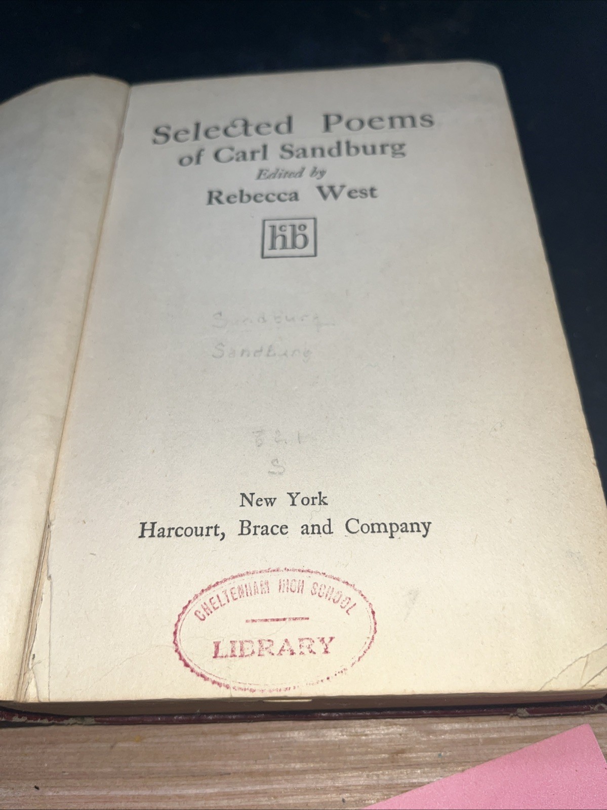 Sandburg Selected Poems (Carl Sandburg; Harcourt, Brace and Co, 1926), HB