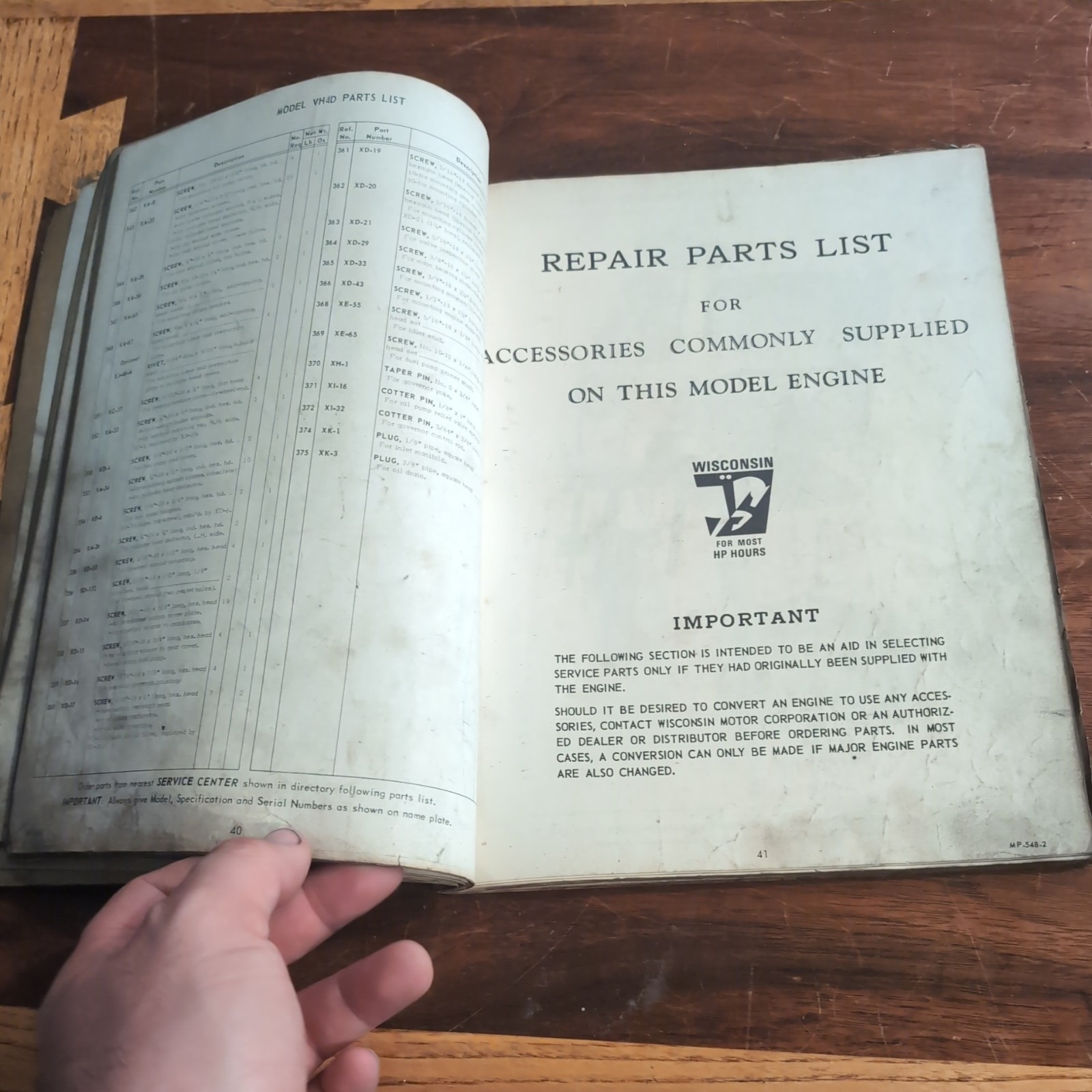 Wisconsin Air Cooled Heavy Duty Engines Instruction Book Parts List VH4 MM-274-C