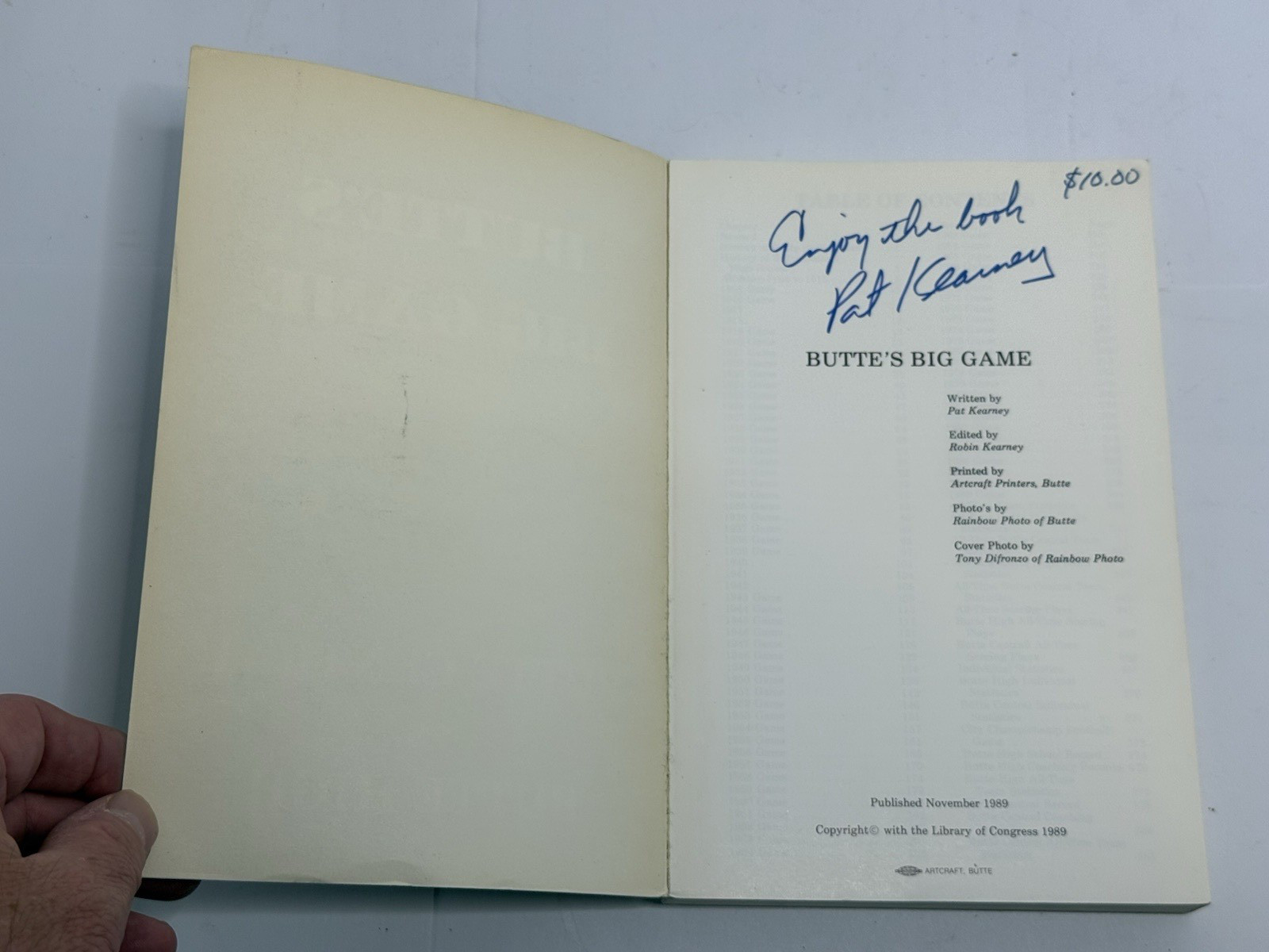Pat Kearney Signed 1989 Paperback Butte’s Big Game Butte Central vs. Butte High