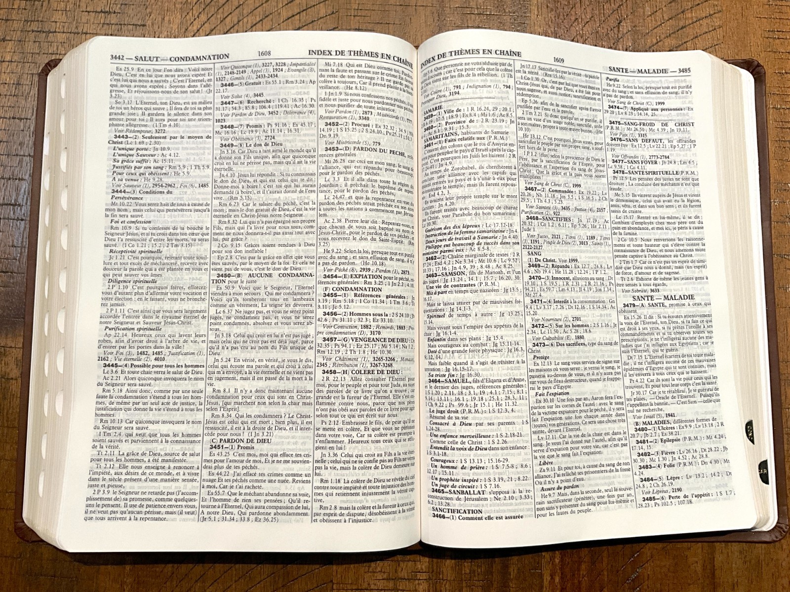 French Thompson Chain Ref. Bible, 1979 La Colombe, Thumb Idx. Brown Faux Leather