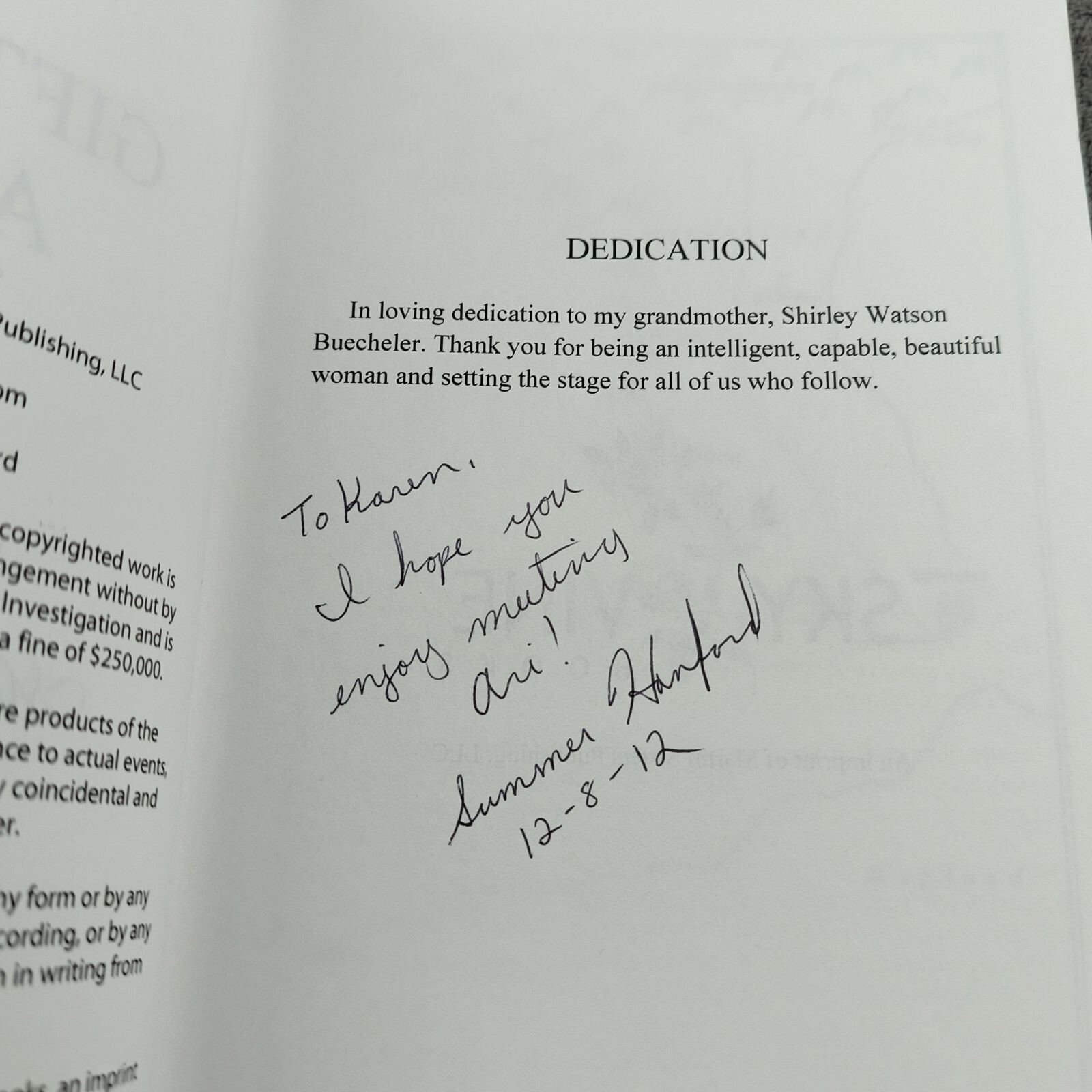 Gift Of The Aluien Thrice Born By Summer Hanford With Bookmark Signed To Summer
