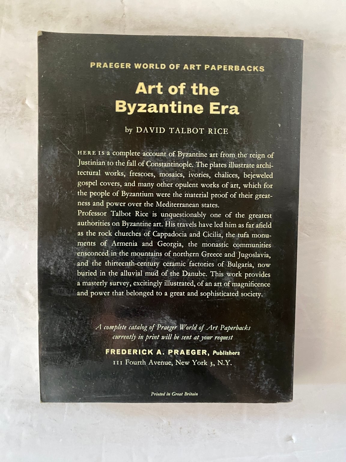 Art of the Byzantine Era David Talbot Rice 1966 Third Printing Praeger Paperback