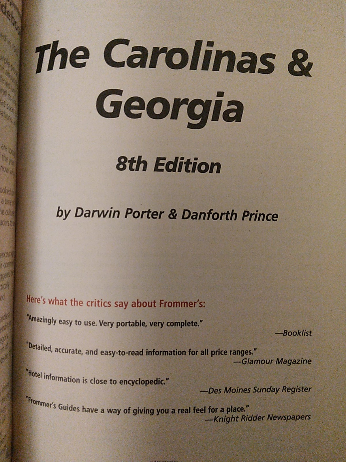 Frommer’s the Carolinas and Georgia by Danforth Prince and Darwin Porter (2007,