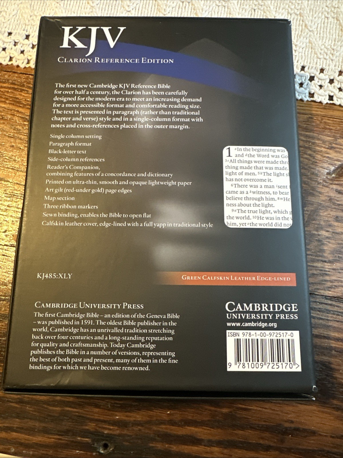 Cambridge Clarion KJV Ref BIBLE GREEN Calfskin Like New