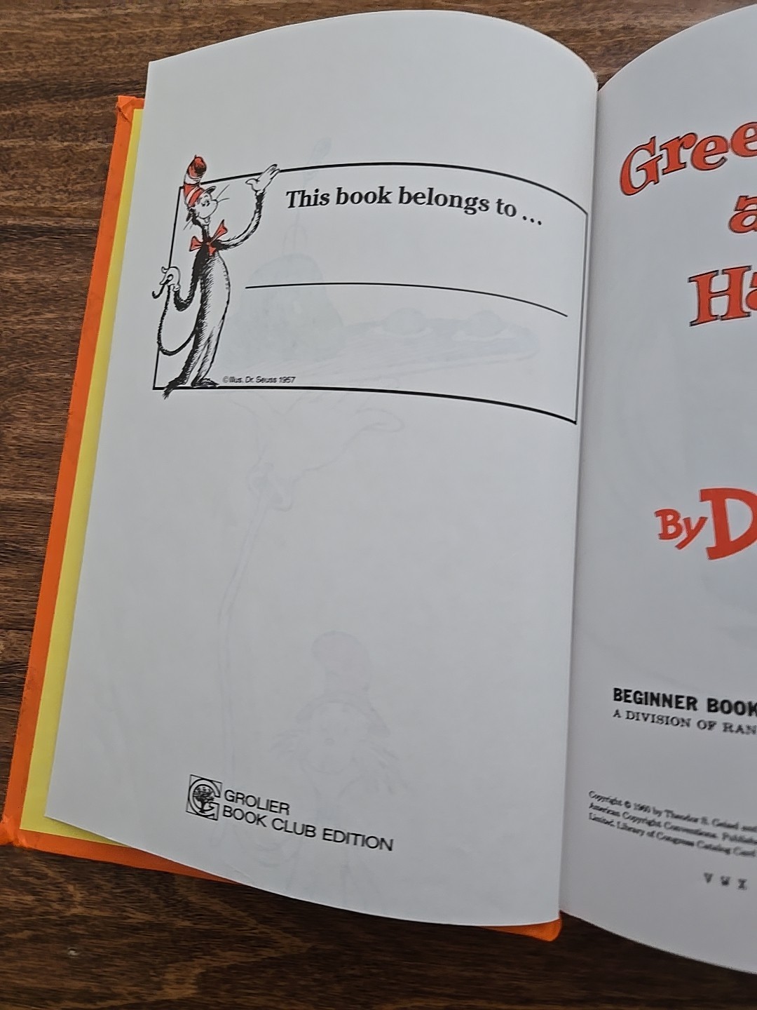 Green Eggs and Ham By Dr. Seuss Grolier Book Club Edition Cooyright 1960