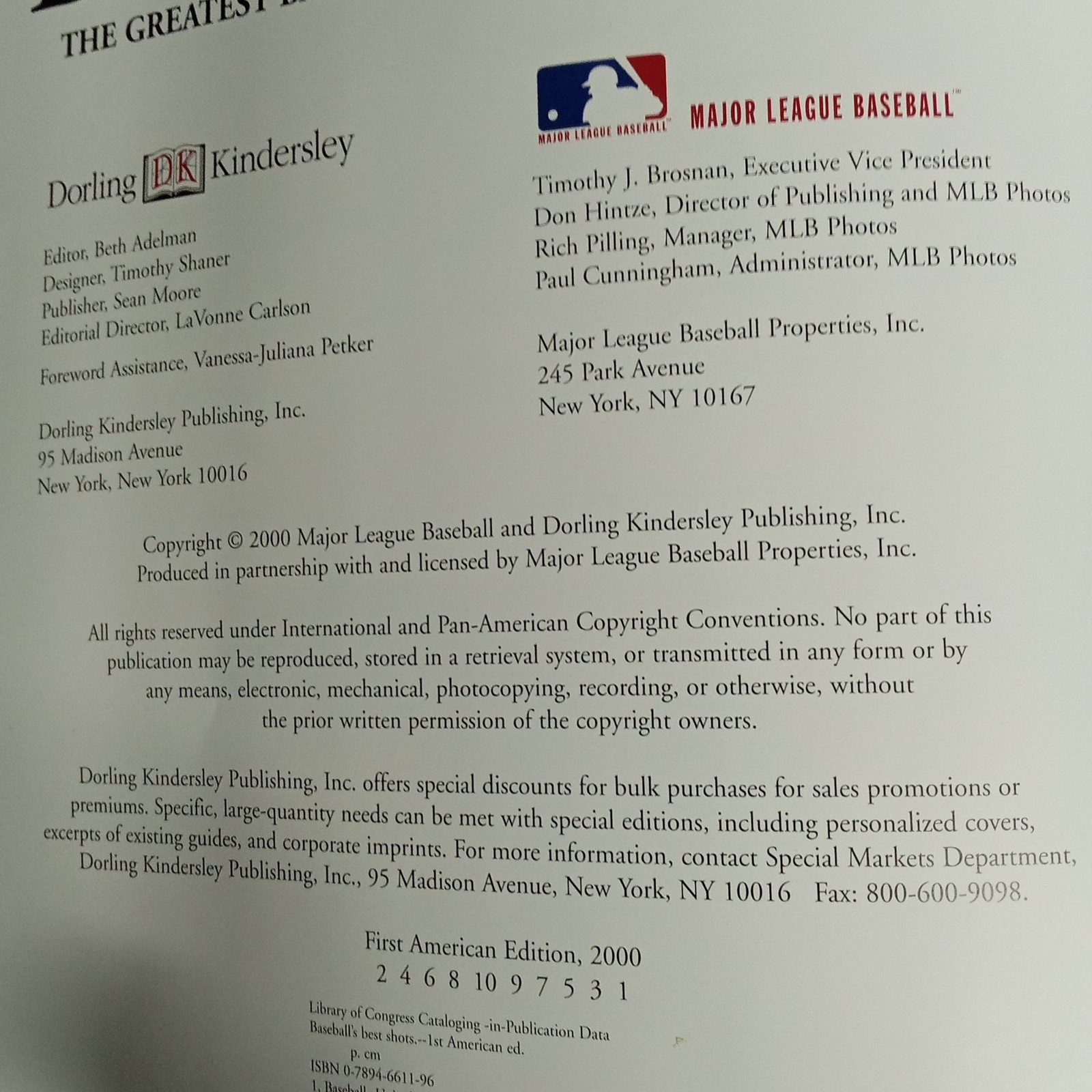 DK Baseballs Best Shots Large Hardcover 2000 Official MLB Photography Book