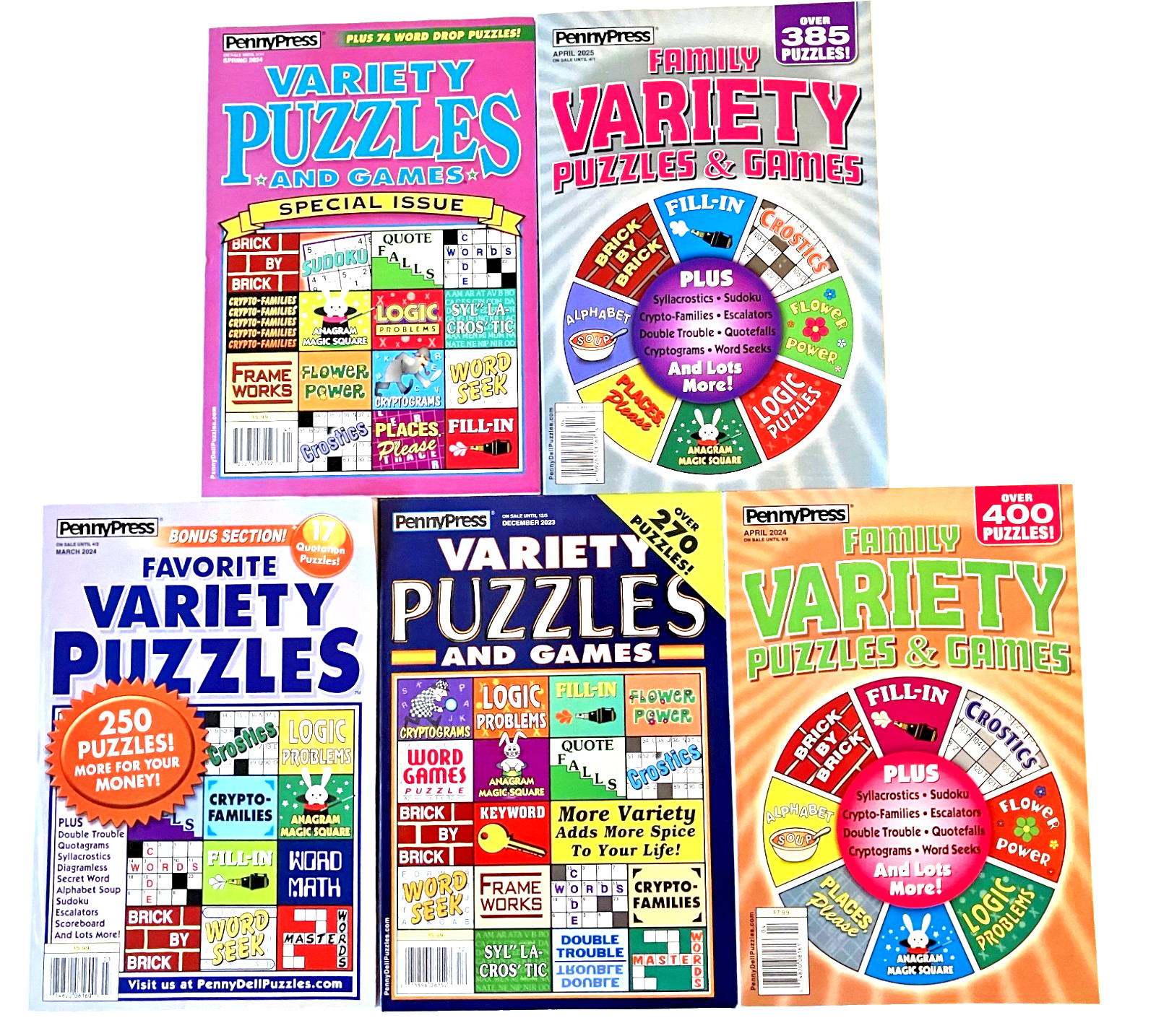 NEW Lot of 5 Penny Press Dell VARIETY Favorite Family Puzzles & Games Books